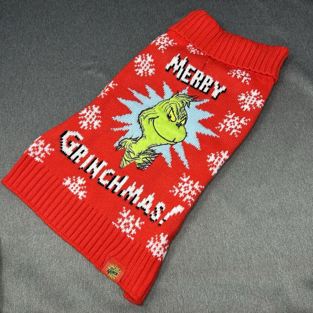 Dr Seuss The Grinch Merry Grinchmas Christmas Knit Holiday Dog Sweater Medium